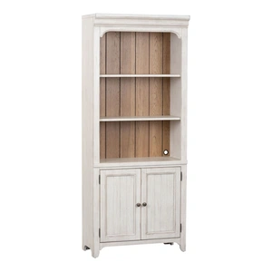 Liberty Furniture Farmhouse Reimagined Wood Bookcase w/2 Doors, Antique White/Chestnut