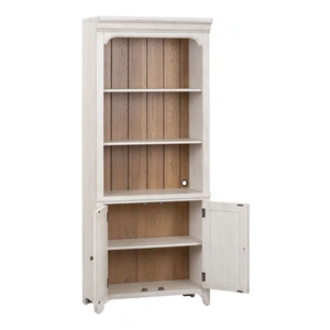 Liberty Furniture Farmhouse Reimagined Wood Bookcase w/2 Doors, Antique White/Chestnut