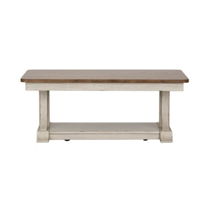 Liberty Furniture Farmhouse Reimagined Rectangular Wood Cocktail Table w/Casters, Antique White/Chestnut