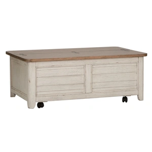 Liberty Furniture Farmhouse Reimagined Rectangular Wood Storage Trunk, Antique White/Chestnut