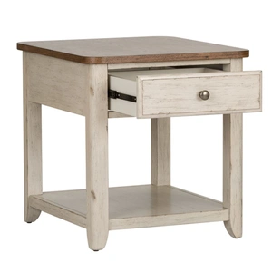 Liberty Furniture Farmhouse Reimagined Rectangular Wood 1-Drawer End Table w/Basket, Antique White/Chestnut
