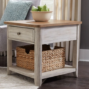 Liberty Furniture Farmhouse Wood Cocktail Table Set – Rectangular 3-Piece, Antique White/Chestnut