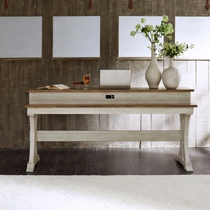 Liberty Furniture Farmhouse Reimagined Wood Console Bar Table with 3 Stools, Antique White/Chestnut