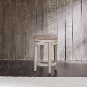 Liberty Furniture Farmhouse Reimagined Fabric/Wood Console Swivel Stool, Antique White/Chestnut
