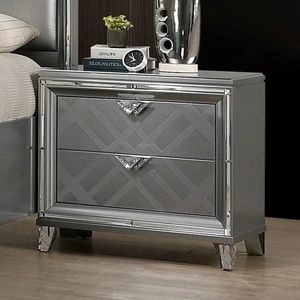 Furniture of America Emmeline Mirror/Wood Nightstand w/2 Drawers & USB Charger, Silver