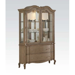 ACME Chelmsford Glass/Wood China Cabinet w/2 Doors & 2 Drawers, Antique Taupe