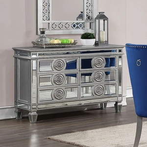 ACME Varian Mirror/Wood Server w/6 Drawers, Antique Platinum