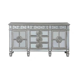 ACME Varian Mirror/Wood Server w/2 Doors & 6 Drawers, Antique Platinum