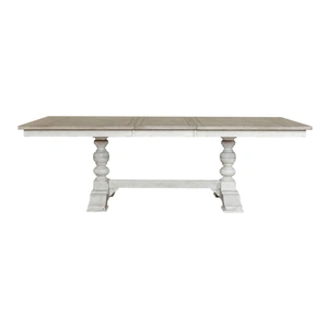 Liberty Furniture Whitney Rectangular Wood Extendable Trestle Dining Table, Antique Linen/Weathered Gray