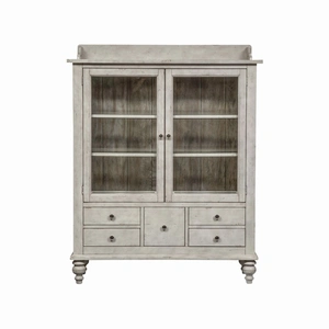 Liberty Furniture Whitney Wood 5-Drawer 2-Door Display Cabinet, Antique Linen/Weathered Gray