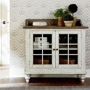 Liberty Furniture Whitney Wood 2-Glass Door Server, Antique Linen/Weathered Gray