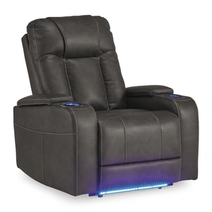 Ashley Furniture Feazada Faux Leather Power Recliner w/Adjustable Headrest & Lighting, Shadow