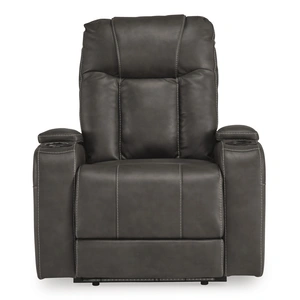 Ashley Furniture Feazada Faux Leather Power Recliner w/Adjustable Headrest & Lighting, Shadow