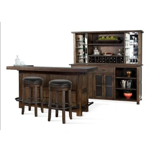 Sunny Designs SM Homestead Wood Buffet & Hutch w/4 Doors, 2 Drawers, 20 Wine Bottle Storage & LED Light, Tobacco Leaf