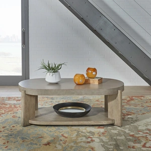 Liberty Furniture Affinity Oval Faux Concrete/Wood Cocktail Table, Dusty Taupe