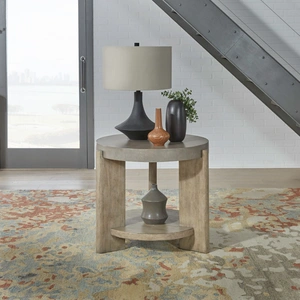 Liberty Furniture Affinity Round Faux Concrete/Wood End Table, Dusty Taupe