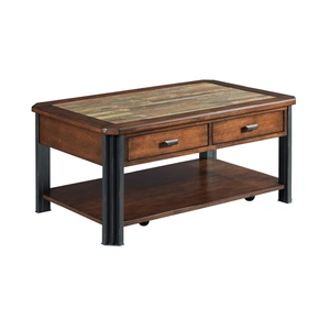 Hammary Slaton Warm Wood/Metal Small Rectangular Cocktail Table w/2 Drawers, Mocha/Black