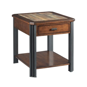 Hammary Slaton Warm Wood/Metal Rectangular 1-Drawer End Table, Mocha/Black