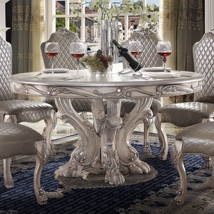ACME Dresden Wood Round Dining Table, Vintage Bone White
