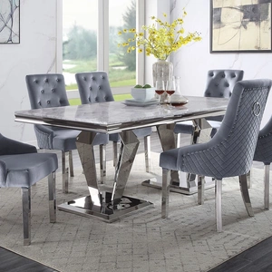 ACME Satinka Faux Marble/Steel Dining Table, Light Gray