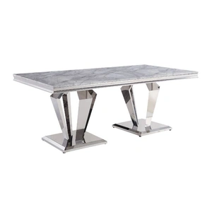 ACME Satinka Faux Marble/Steel Dining Table, Light Gray