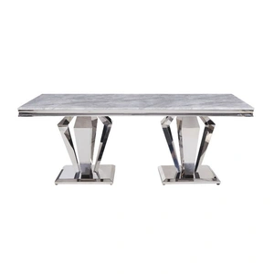 ACME Satinka Faux Marble/Steel Dining Table, Light Gray