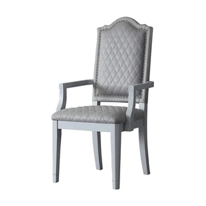 ACME House Marchese Fabric/Wood Dining Arm Chair, Gray/Pearl Gray