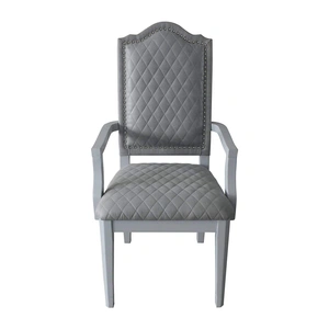 ACME House Marchese Fabric/Wood Dining Arm Chair, Gray/Pearl Gray