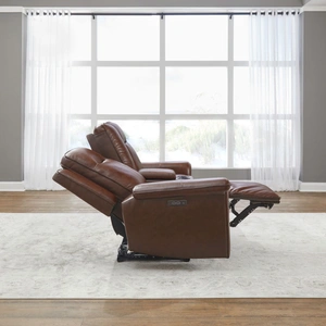 Liberty Furniture Avery Leather Power Reclining Loveseat w/Console & USB Chargers, Cognac