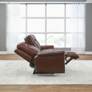 Liberty Furniture Avery Leather Power Reclining Sofa w/USB Chargers, Cognac