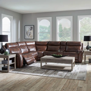 Liberty Furniture Blair Leather 6-Piece Power Reclining Sectional w/USB Chargers, Cognac