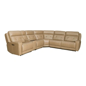 Liberty Furniture Carrington Leather 6-Piece Power Reclining Sectional w/USB Chargers, York Sand