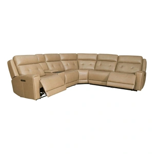 Liberty Furniture Carrington Leather 6-Piece Power Reclining Sectional w/USB Chargers, York Sand