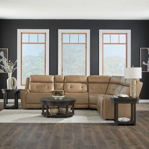 Liberty Furniture Carrington Leather 6-Piece Power Reclining Sectional w/USB Chargers, York Sand