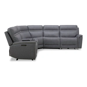 Liberty Furniture Cooper Leather 6-Piece Power Reclining Sectional w/USB Chargers, Blue Gray