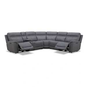 Liberty Furniture Cooper Leather 6-Piece Power Reclining Sectional w/USB Chargers, Blue Gray