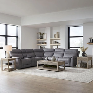 Liberty Furniture Cooper Leather 6-Piece Power Reclining Sectional w/USB Chargers, Blue Gray