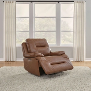 Liberty Furniture Cameron Leather Power Recliner w/USB Chargers in Dakota Saddle