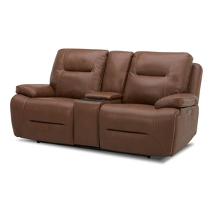 Liberty Furniture Cameron Leather Power Reclining Loveseat w/Console & USB Chargers in Dakota Saddle