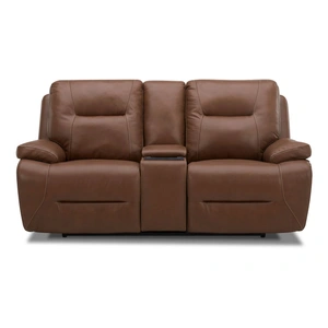 Liberty Furniture Cameron Leather Power Reclining Loveseat w/Console & USB Chargers in Dakota Saddle
