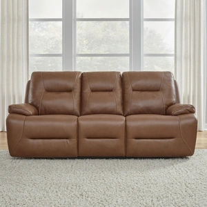 Liberty Furniture Cameron Leather Power Reclining Living Room Set | Charcoal, Dakota Saddle