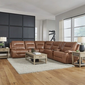 Liberty Furniture Cameron Leather 6-Piece Power Reclining Sectional w/USB Chargers, Dakota Saddle