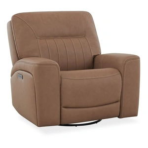 Liberty Furniture Bennett Leather Swivel Power Recliner w/USB Chargers, Butternut