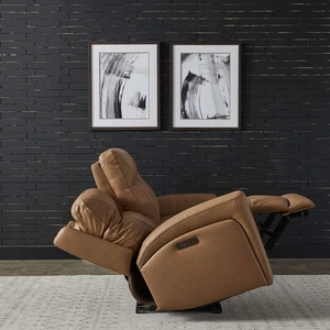 Liberty Furniture Bennett Leather Power Reclining Sofa w/USB Chargers, Butternut