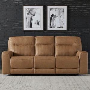 Liberty Furniture Bennett Leather Power Reclining Sofa w/USB Chargers, Butternut