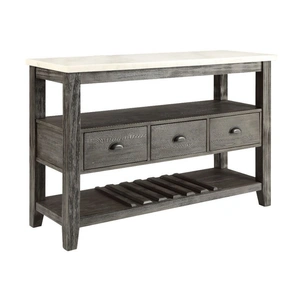 ACME Merel Marble/Wood Server w/3 Drawers, White/Gray Oak
