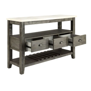 ACME Merel Marble/Wood Server w/3 Drawers, White/Gray Oak