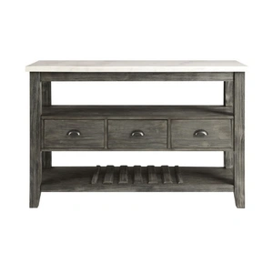 ACME Merel Marble/Wood Server w/3 Drawers, White/Gray Oak