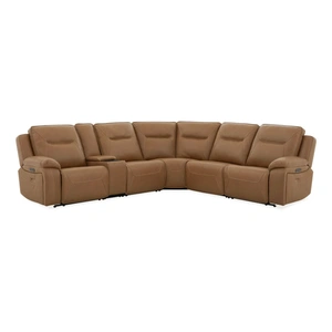 Liberty Furniture Callihan Leather 6-Piece Power Reclining Sectional w/USB Chargers, York Butternut