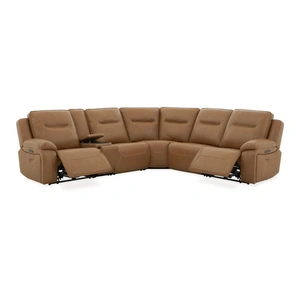 Liberty Furniture Callihan Leather 6-Piece Power Reclining Sectional w/USB Chargers, York Butternut